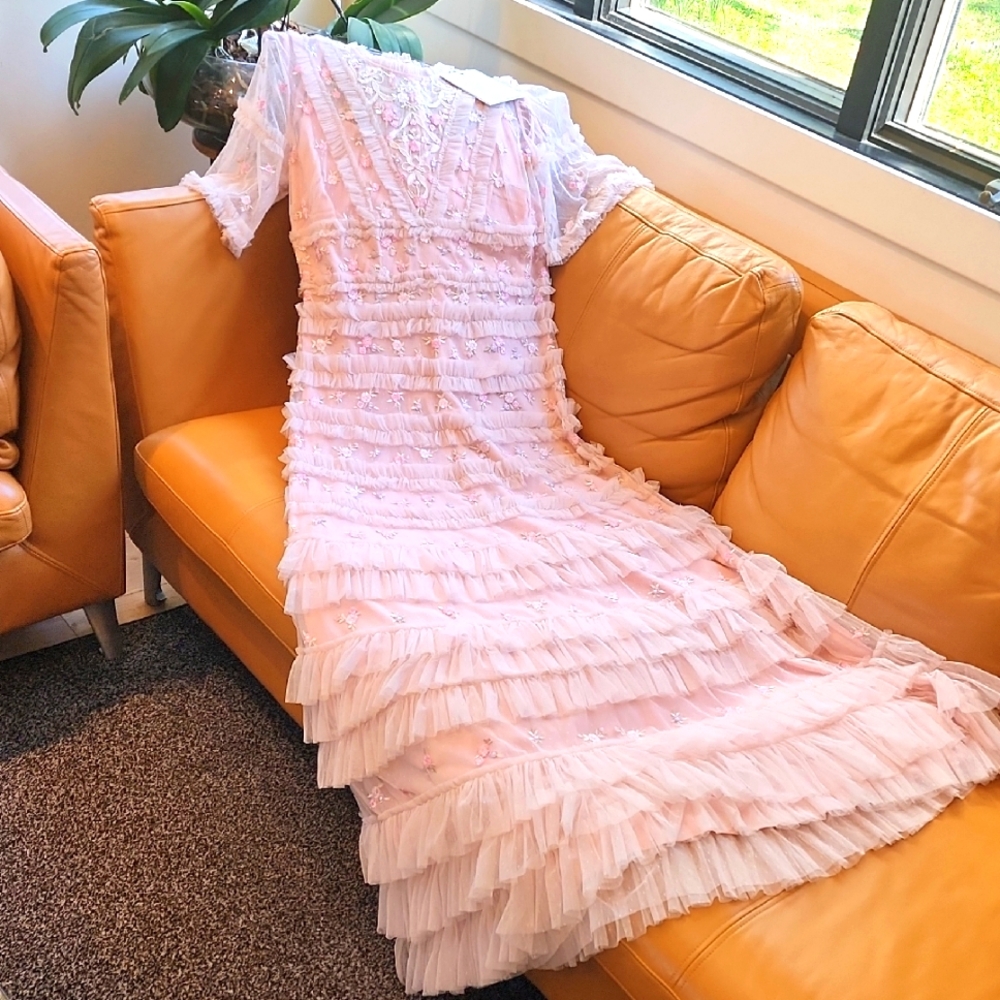 Elegant Pink Ruffled Gown